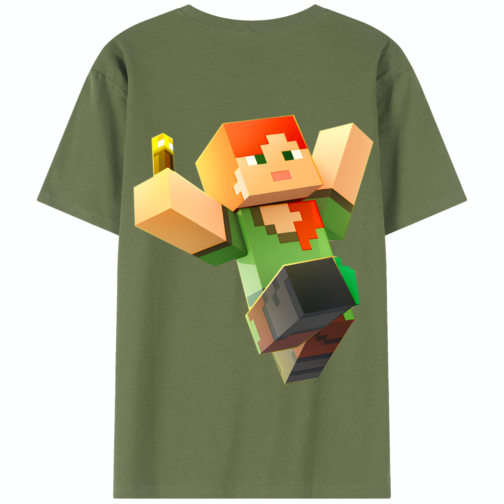 （画像用） マインクラフト ブロックの世界 Minecraft MC Block world 綿100％半袖Tシャツ（背面プリント）